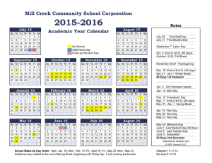 Mill Creek Community School Corporation Academic Year Calendar