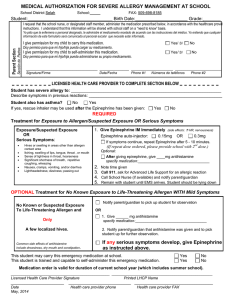 Authorization for Administration of Epinephrine (epipen)