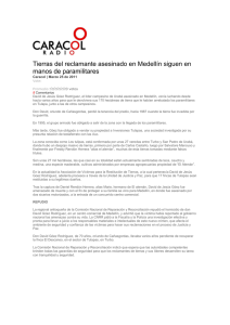Tierras del reclamante asesinado en Medellín siguen en manos de