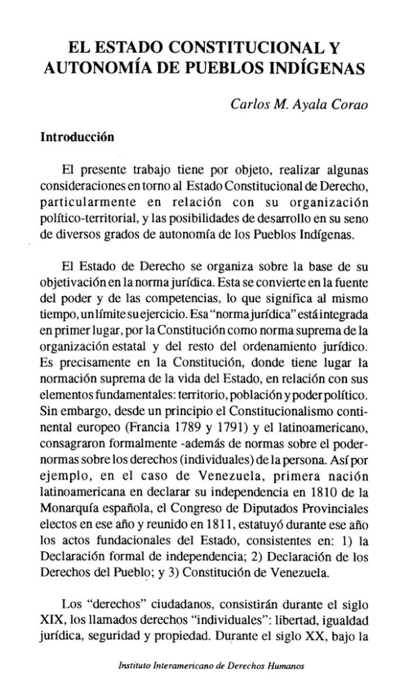 El Estado Constitucional Y Autonom A De Pueblos