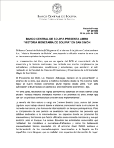 BANCO CENTRAL DE BOLIVIA PRESENTA LIBRO “HISTORIA