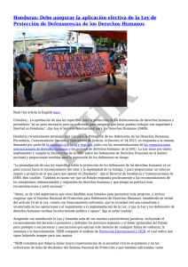 Honduras: Debe asegurar la aplicación efectiva de la Ley de