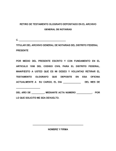 RETIRO DE TESTAMENTO OLOGRAFO DEPOSITADO EN EL