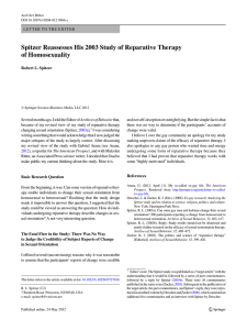 Spitzer Reassesses His 2003 Study of Reparative Therapy of