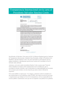 Transparencia Internacional envía carta al Presidente Salvador