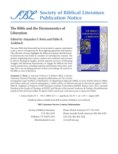 Society of Biblical Literature Publication Notice The Bible and the