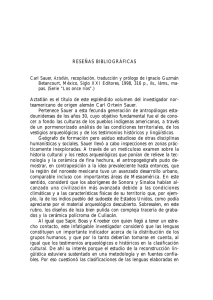 RESEÑAS BIBLIOGRÁFICAS Carl Sauer, Aztatlán - E
