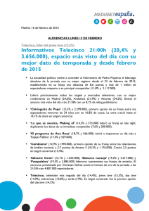Informativos Telecinco 21:00h (20,4% y 3.656.000)