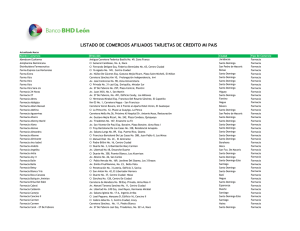 LISTADO DE COMERCIOS AFILIADOS TARJETAS DE CREDITO MI