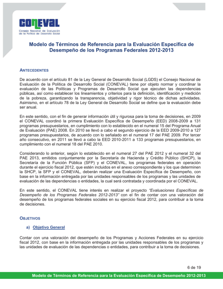 Modelo de Términos de Referencia para la Evaluación Específica