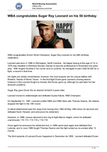 WBA congratulates Sugar Ray Leonard on his 56 birthday