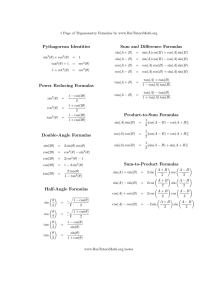 Pythagorean Identities Power Reducing Formulas Double