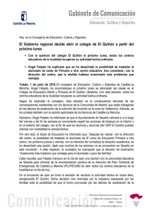 El Gobierno regional decide abrir el colegio de El Quiñón a partir
