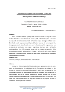 The origins of Unamuno`s ontology Camino APARICIO BARRAGÁN
