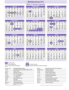 School Year Calendar Template - Mid