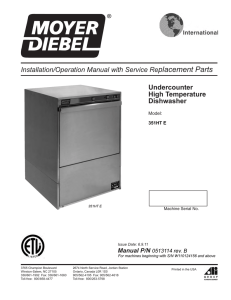 Undercounter High Temperature Dishwasher Installation/Operation