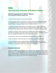 Admission Requirements for Masters` Programs