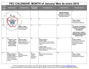 FEC CALENDAR: MONTH of January/ Mes de enero 2016
