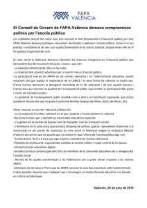 El Consell de Govern de FAPA-València demana compromisos