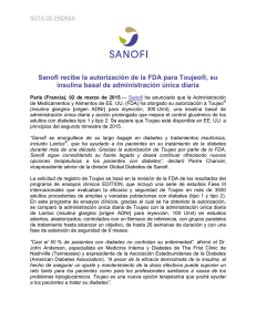 Sanofi recibe la autorización de la FDA para Toujeo®, su insulina