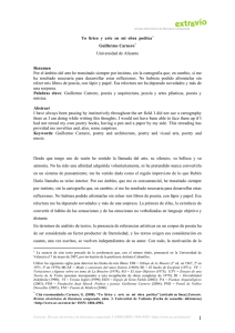 Yo lírico y arte en mi obra poética1 Guillermo Carnero* Universidad