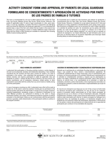 activity consent form and approval by parents or legal guardian