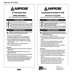 Paper size: 76 X 127mm ST-101B Socket Tester Safety Information