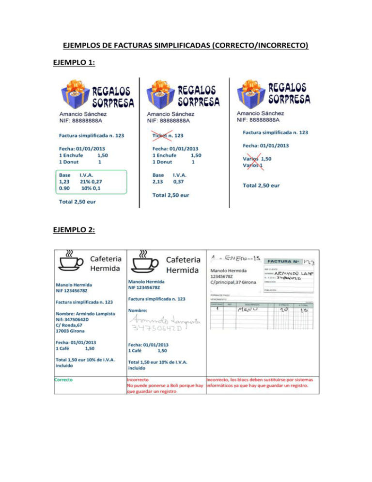 Ejemplos De Facturas Simplificadas Correcto