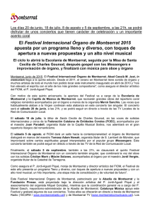 El Festival Internacional Órgano de Montserrat 2015 apuesta por un