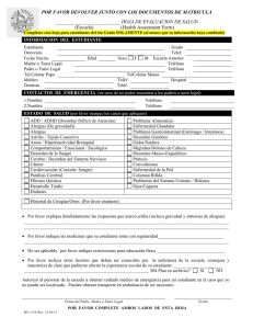 BV113A 6th Grade Spanish Health Assessment Form SPANISH