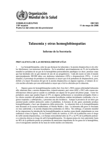 Talasemia y otras hemoglobinopatías. Informe de la Secretaría
