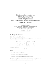 Sistemas de ecuaciones lineales: Regla de Cramer