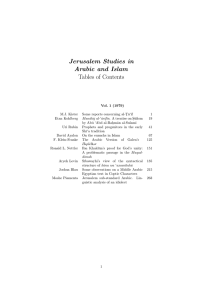 Jerusalem Studies in Arabic and Islam Tables of Contents