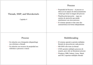 Threads, SMP, and Microkernels Proceso Proceso Multithreading