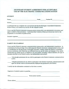 secondary student agreement for acceptable use of the electronic