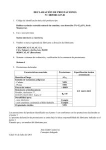 DECLARACIÓN DE PRESTACIONES Nº. 08092013-07-01