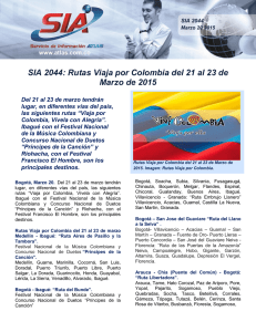 SIA 2044: Rutas Viaja por Colombia del 21 al 23 de Marzo de 2015