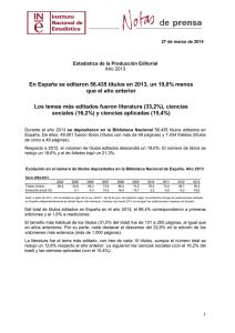 En España se editaron 56.435 títulos en 2013, un 19,0% menos que