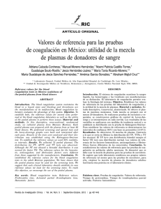 Valores de referencia para las pruebas de coagulación en México
