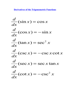 d dx (sin x) = cos x d dx (cos x) = −sin x d dx (tan x) = sec d dx (csc x
