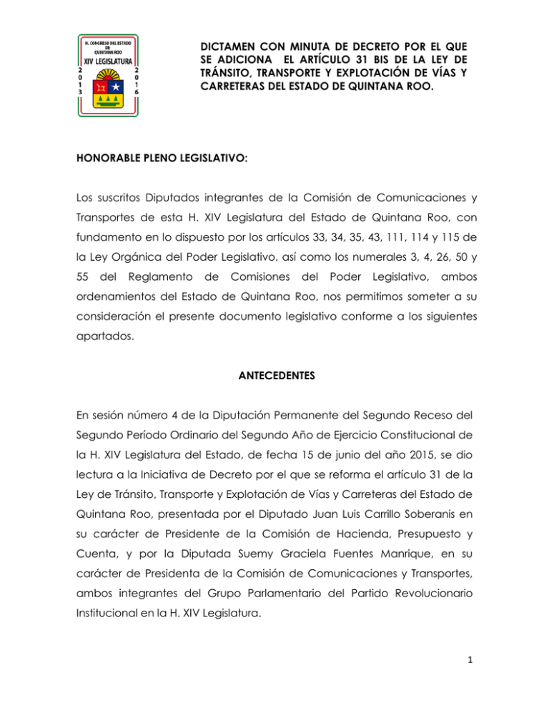 Dictamen Con Minuta De Decreto Por El Que Se Adiciona El Art Culo