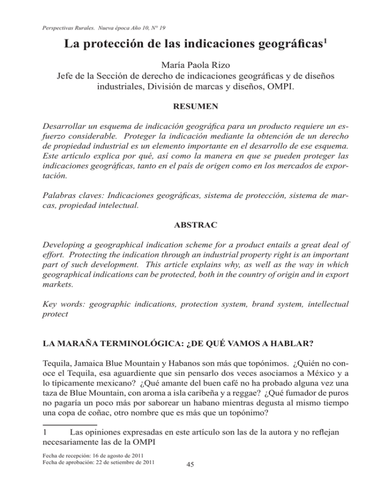 La protección de las indicaciones geográficas1