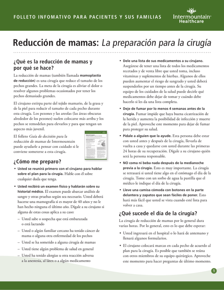 Reducción de mamas La preparación para la cirugía