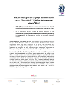 Claude Troisgros de Olympe es reconocido con el Diners Club