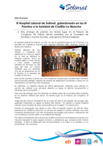 El Hospital Laboral de Solimat, galardonado en los III Premios a la