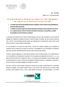 Ordena Rosario Robles la remoción del delegado en Veracruz y de