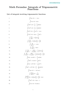 Math formulas for integrals involving trigonometric functions