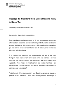 Missatge del President de la Generalitat amb motiu del Cap