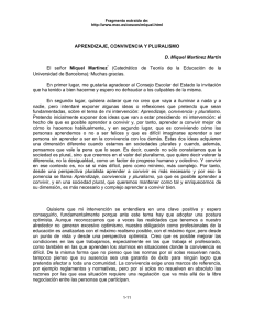 APRENDIZAJE, CONVIVENCIA Y PLURALISMO D. Miquel Martínez