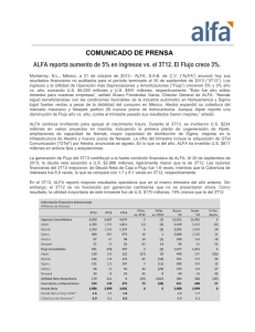 COMUNICADO DE PRENSA ALFA reporta aumento de 5% en